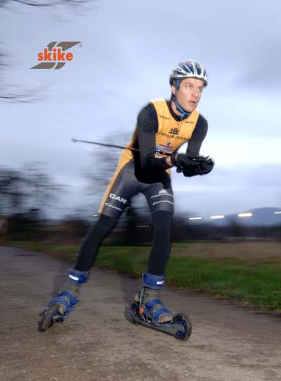 skiking on gravel track
